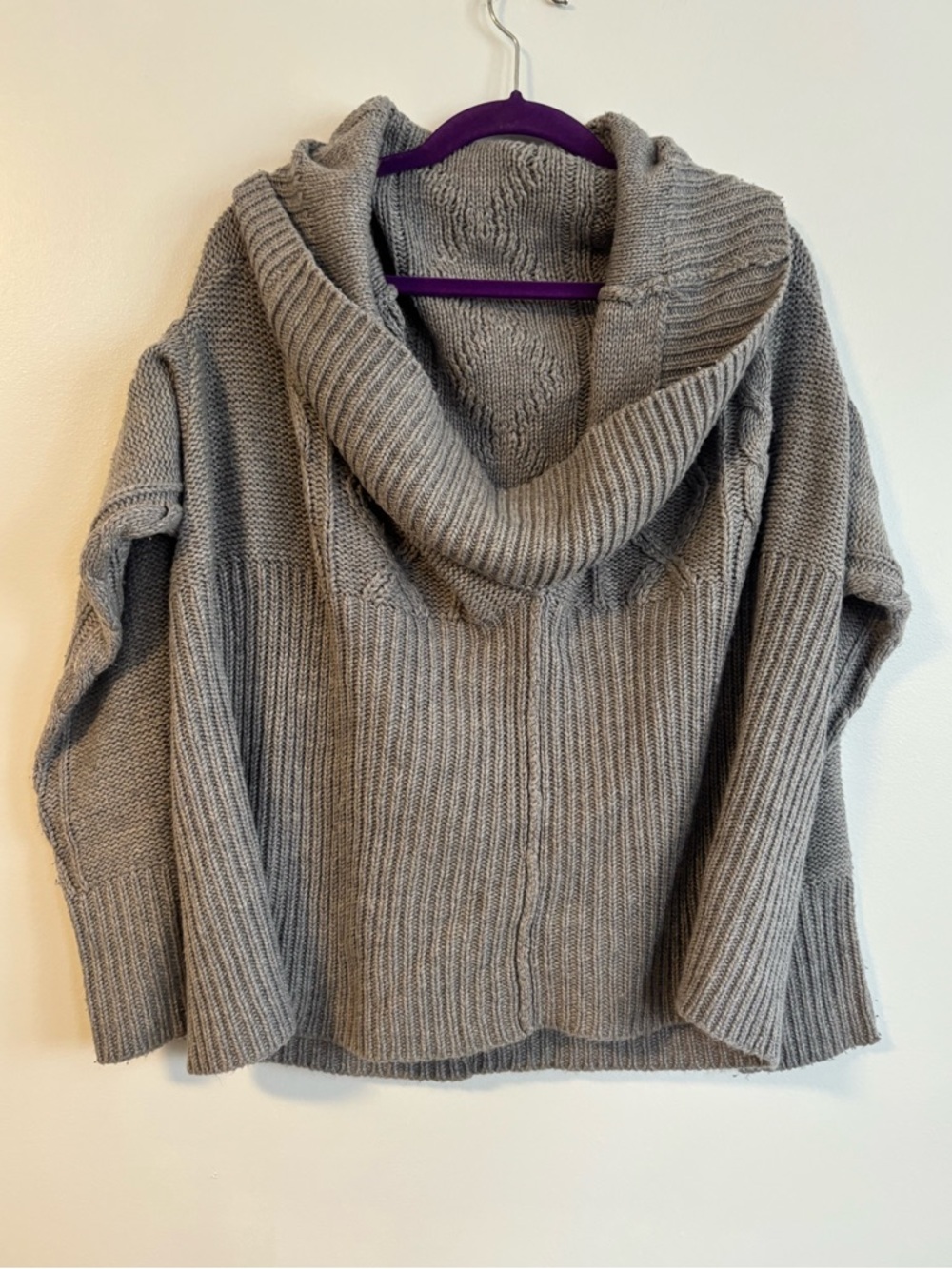 Seductions Cowl Neck Chunky Rib Knit Taupe Gray Long Sleeve Sweater Size Large